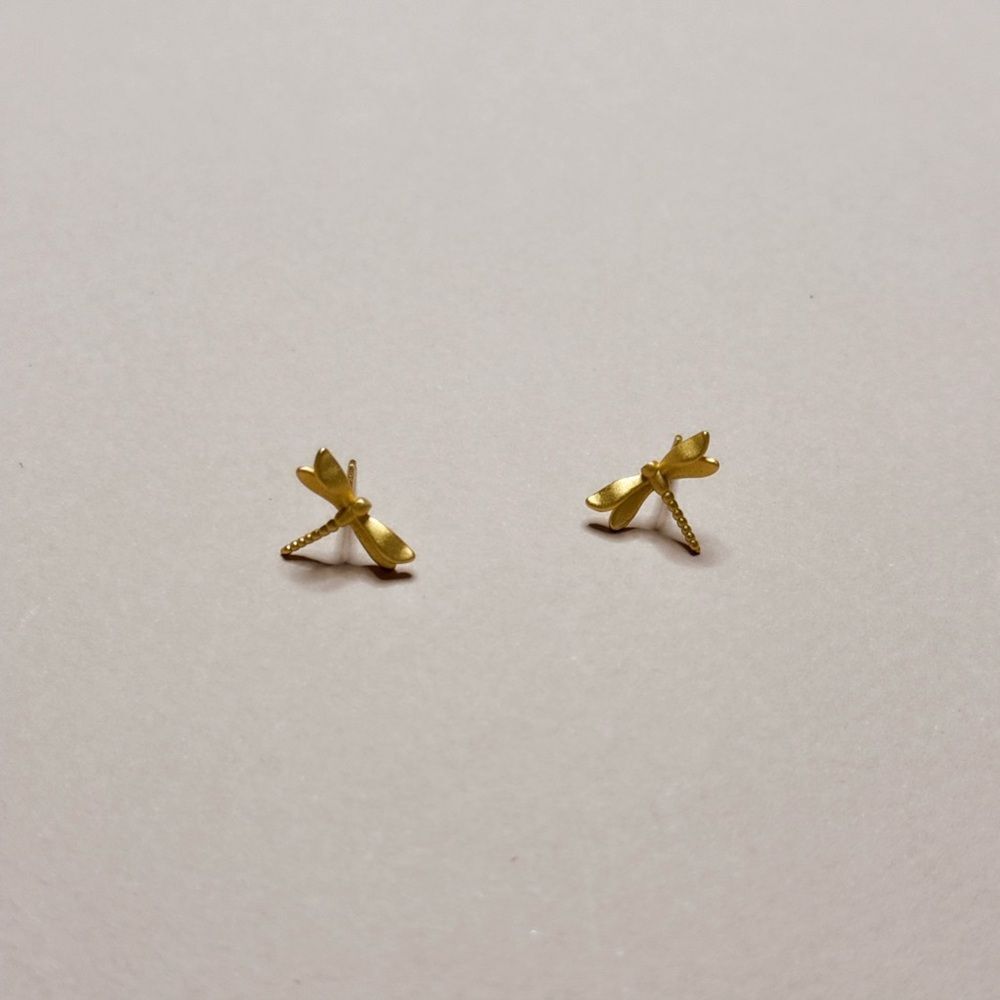 Anthropologie Gold Dragonfly Stud Earrings - Picture 3 of 5